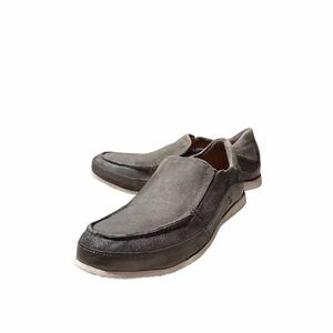 Roan Shevon Men's Gray Leather Canvas Slip-On Driving Casual Shoe
